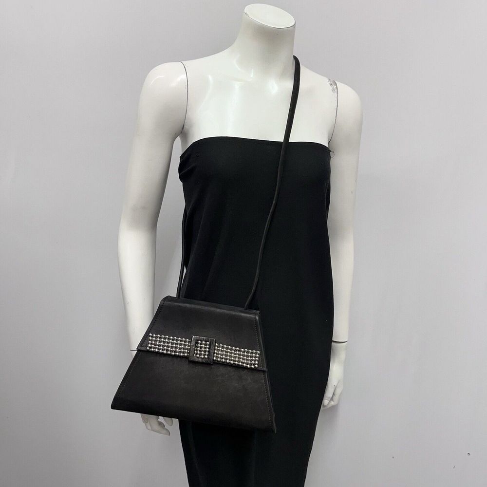 Vintage Bally Suede Shoulder Bag Purse‎ Black Silver Metal Beads Balls & Buckle - Picture 2 of 12